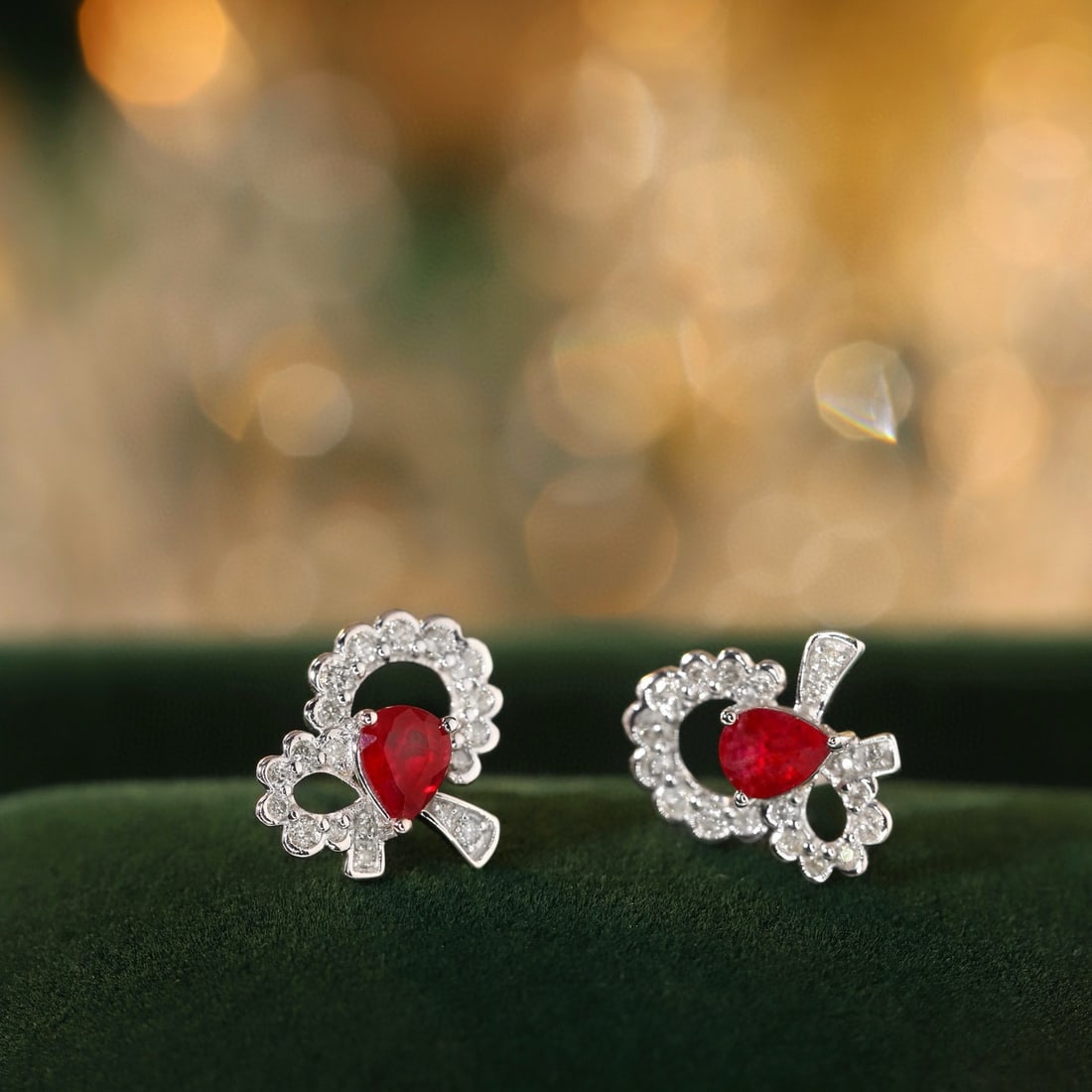 14k Gold 0.8 Ctw Vivid Red Natural Ruby & Diamond Earrings - 4