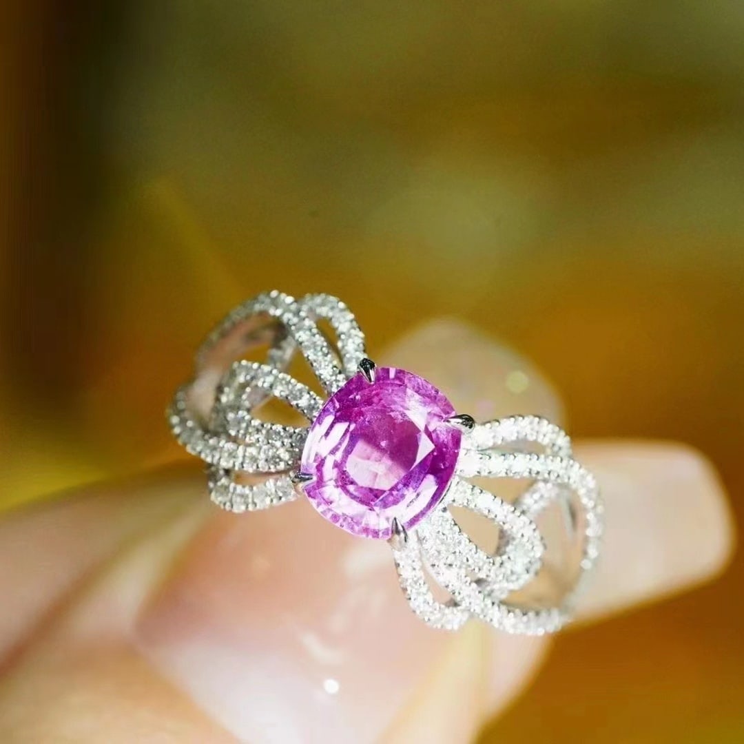 14k Gold 1.54 Ct Natural Sapphire & Diamond Ring - 3