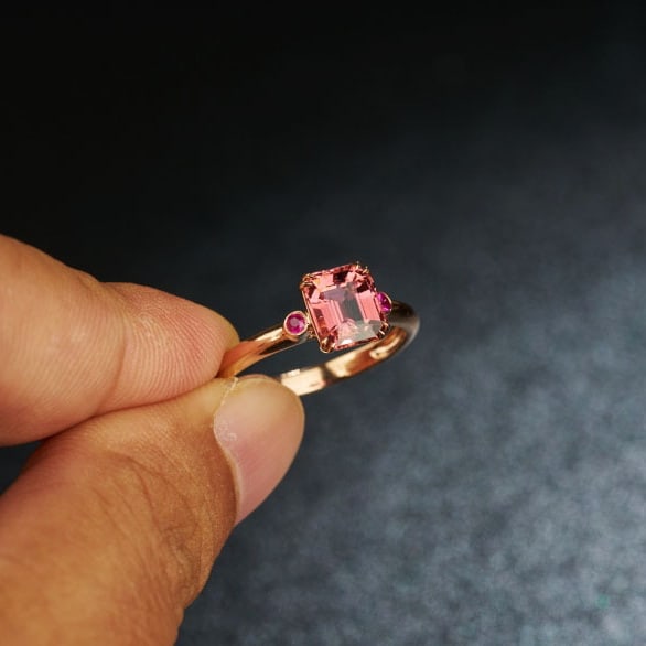 14k Gold 1.73 Ct Natural Tourmaline & Ruby Ring - 2
