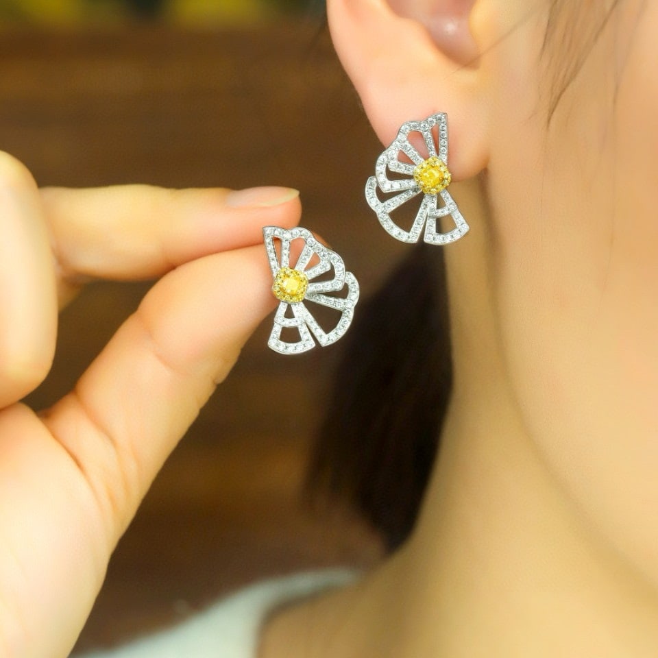14k Gold 0.85 Ctw Natural Yellow Diamond & Diamond Earrings - 6