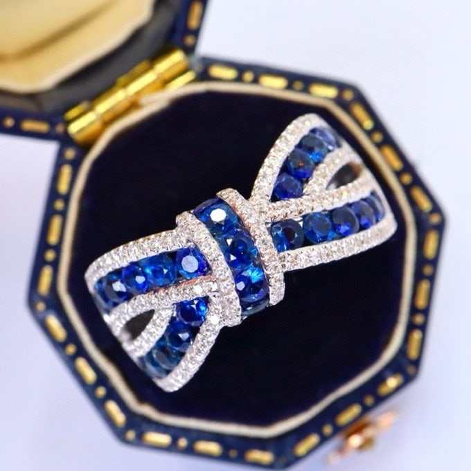 14k Gold 2.01 Ctw Natural Sapphire & Diamond Ring: Ref:230973214 // gold content:14k gold // ring size:7. 25us // // main gemstone:sapphire // shape:round // carat weight:1. 6ct // color:royal blue // treatment:natural // cut grade:g // // adjacent ge