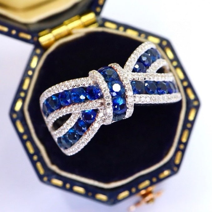 14k Gold 2.01 Ctw Natural Sapphire & Diamond Ring - 4