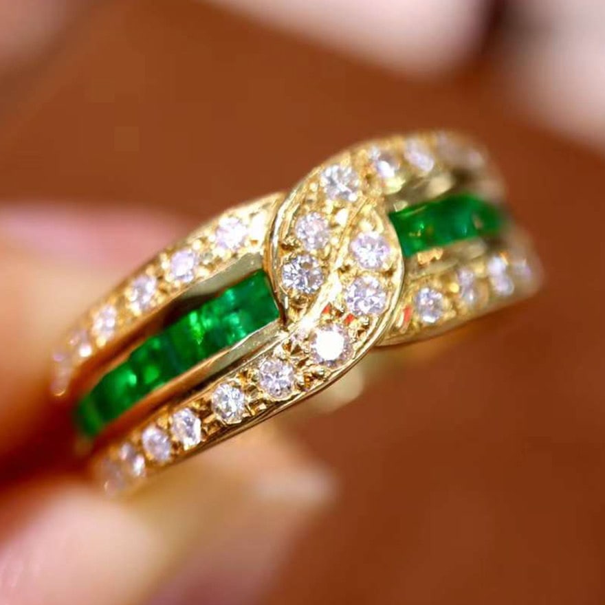 14k Gold 1.06 Ctw Vivid Green Natural Emerald & Diamond Ring - 6