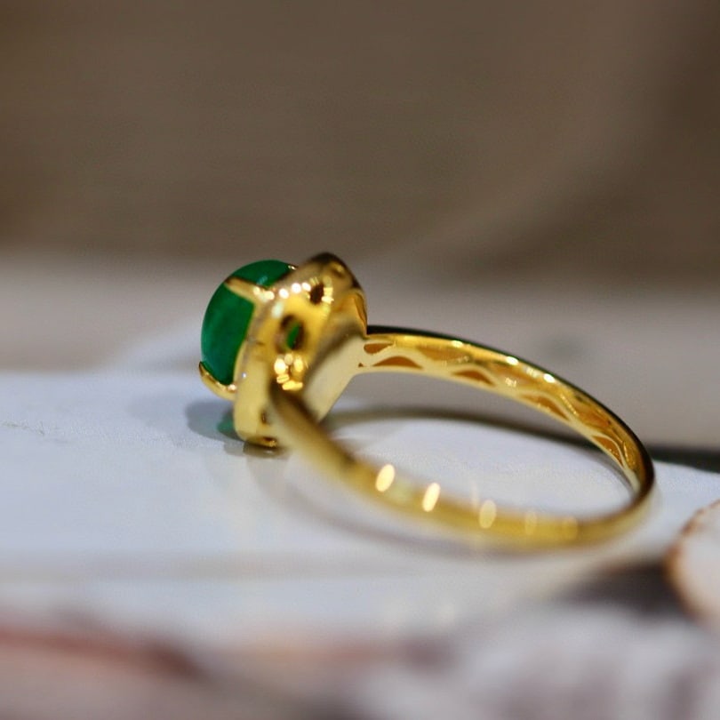 14k Gold 1.05 Ct Vivid Green Natural Emerald & Diamond Ring - 5