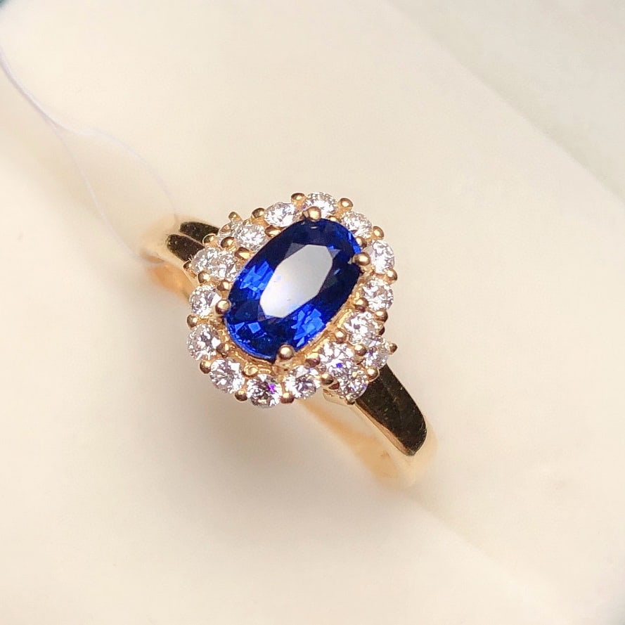 14k Gold 1.2 Ct Vivid Blue Natural Sapphire & Diamond Ring - 6