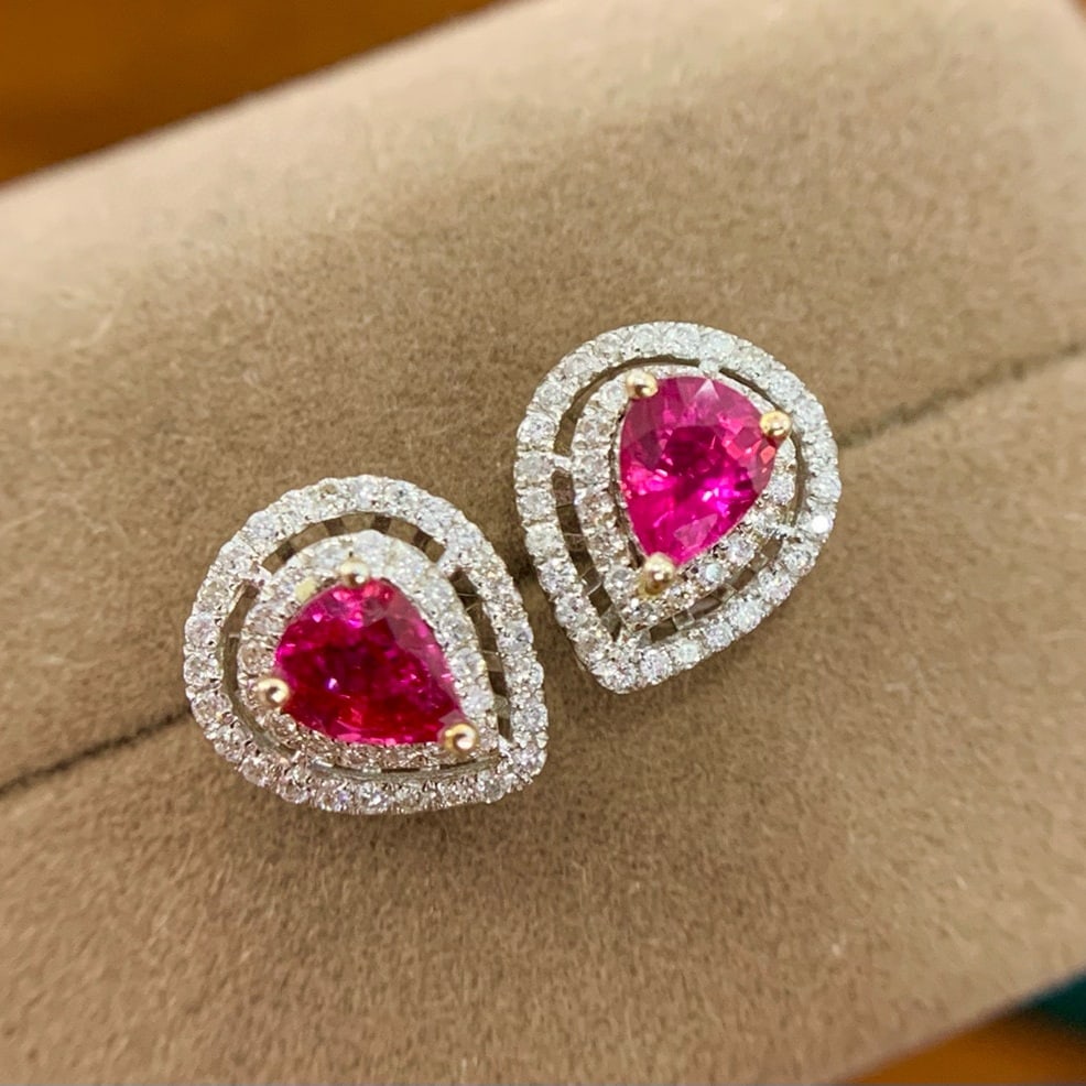 14k Gold 1.18 Ct Natural Ruby & Diamond Earrings - 3