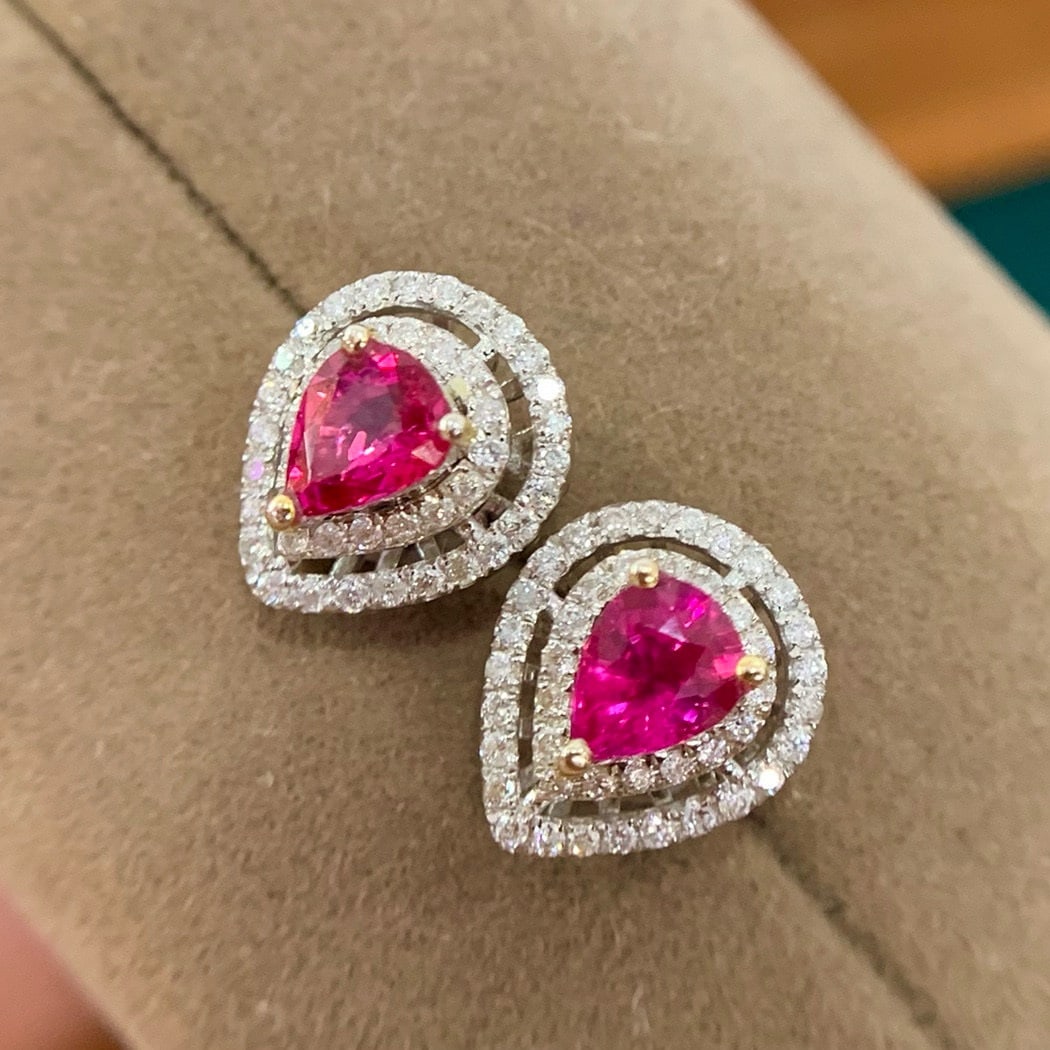 14k Gold 1.18 Ct Natural Ruby & Diamond Earrings - 4