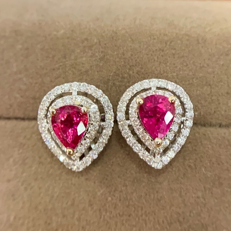 14k Gold 1.18 Ct Natural Ruby & Diamond Earrings - 5