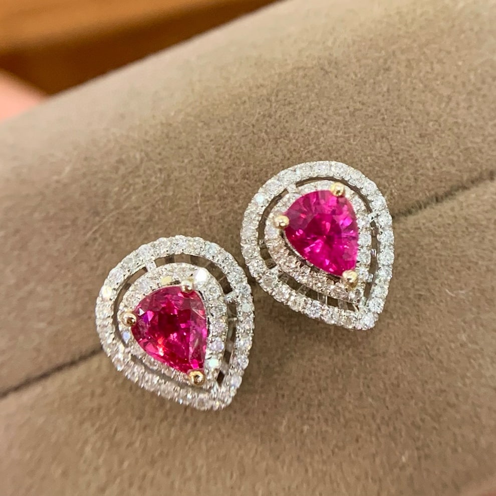 14k Gold 1.18 Ct Natural Ruby & Diamond Earrings - 6