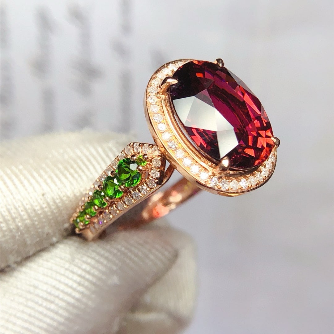 14k Gold 4.88 Ct Natural Tourmaline & Diamond & Tsavorite Ring - 3