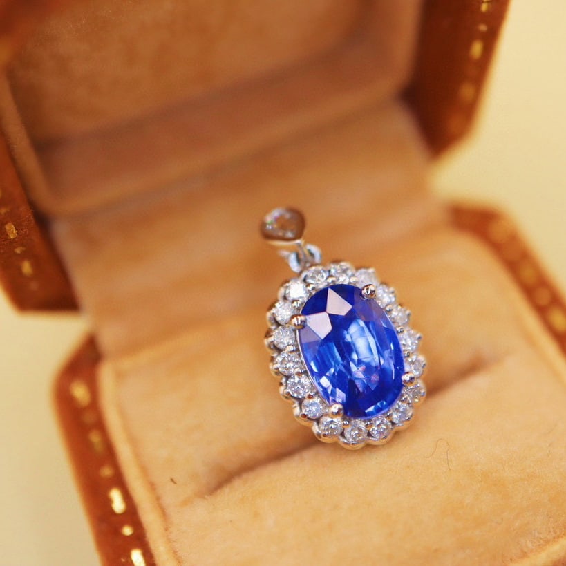 14k Gold 1.55 Ctw Natural Sapphire & Diamond Pendant( Without Chain ) - 2