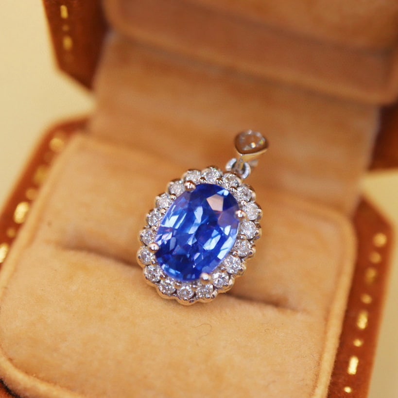 14k Gold 1.55 Ctw Natural Sapphire & Diamond Pendant( Without Chain ) - 3