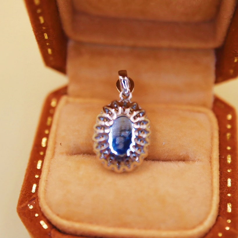 14k Gold 1.55 Ctw Natural Sapphire & Diamond Pendant( Without Chain ) - 4