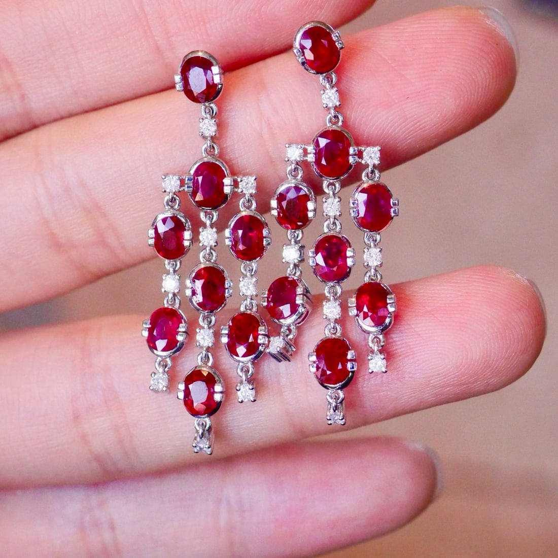14k Gold 5.57 Ctw Natural Ruby & Diamond Earrings - 6