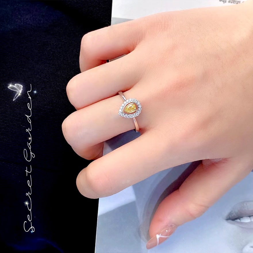 14k Gold 0.30 Ctw Natural Yellow Diamond & Diamond Ring - 3