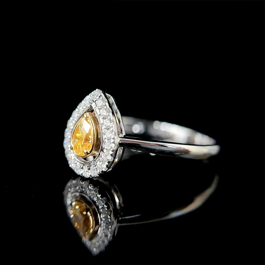 14k Gold 0.30 Ctw Natural Yellow Diamond & Diamond Ring - 4