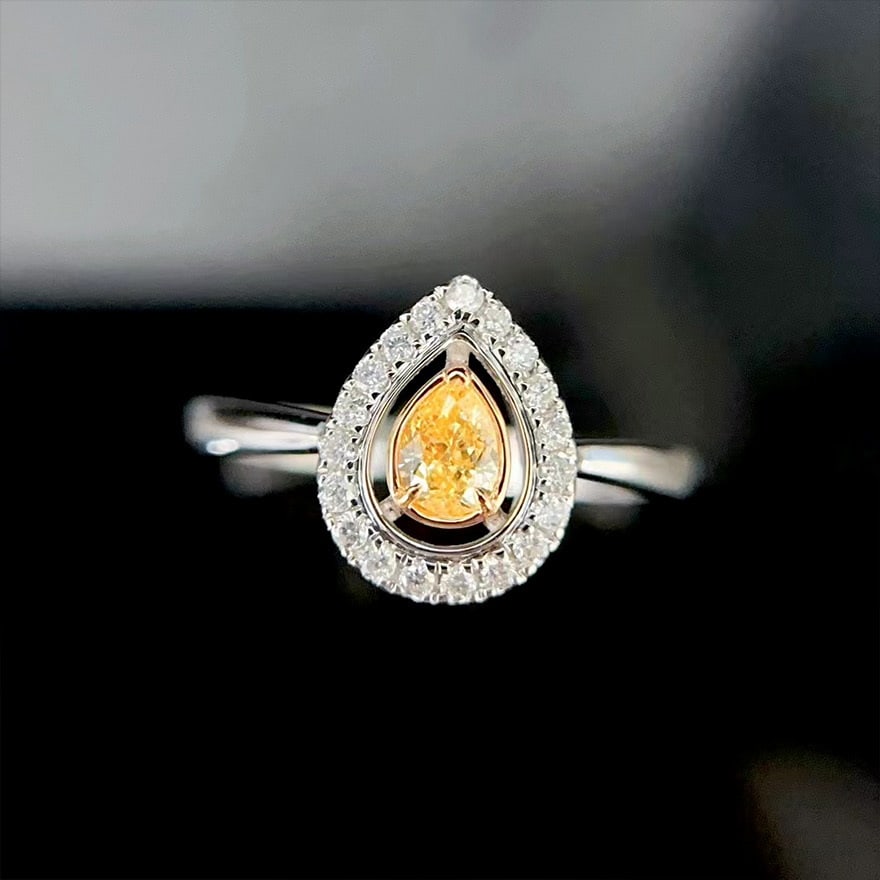 14k Gold 0.30 Ctw Natural Yellow Diamond & Diamond Ring - 7
