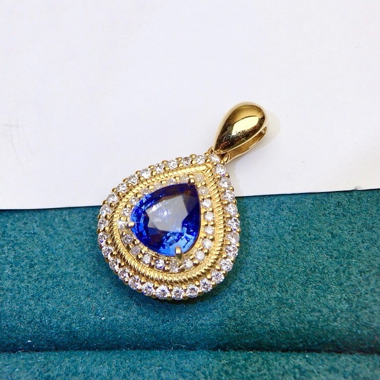14k Gold 1.75 Ctw Natural Sapphire & Diamond Pendant( Without Chain ) - 3