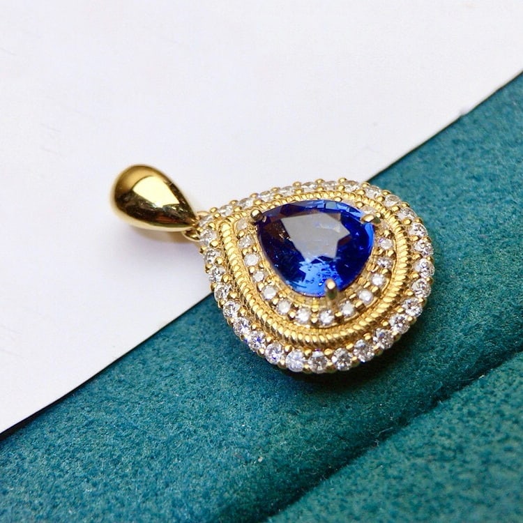 14k Gold 1.75 Ctw Natural Sapphire & Diamond Pendant( Without Chain ) - 4