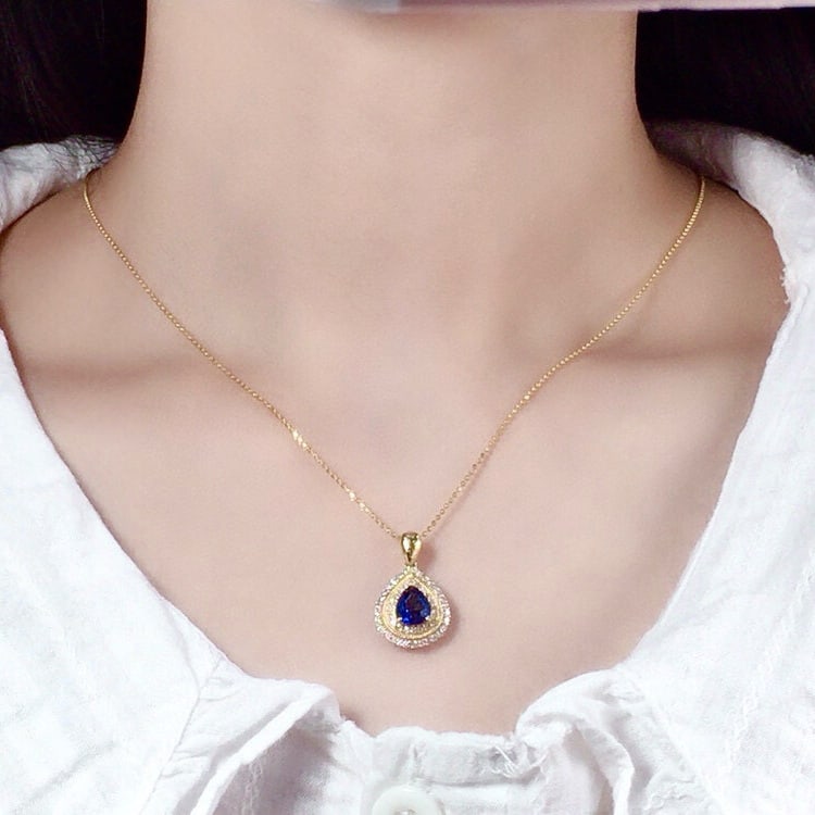 14k Gold 1.75 Ctw Natural Sapphire & Diamond Pendant( Without Chain ) - 6