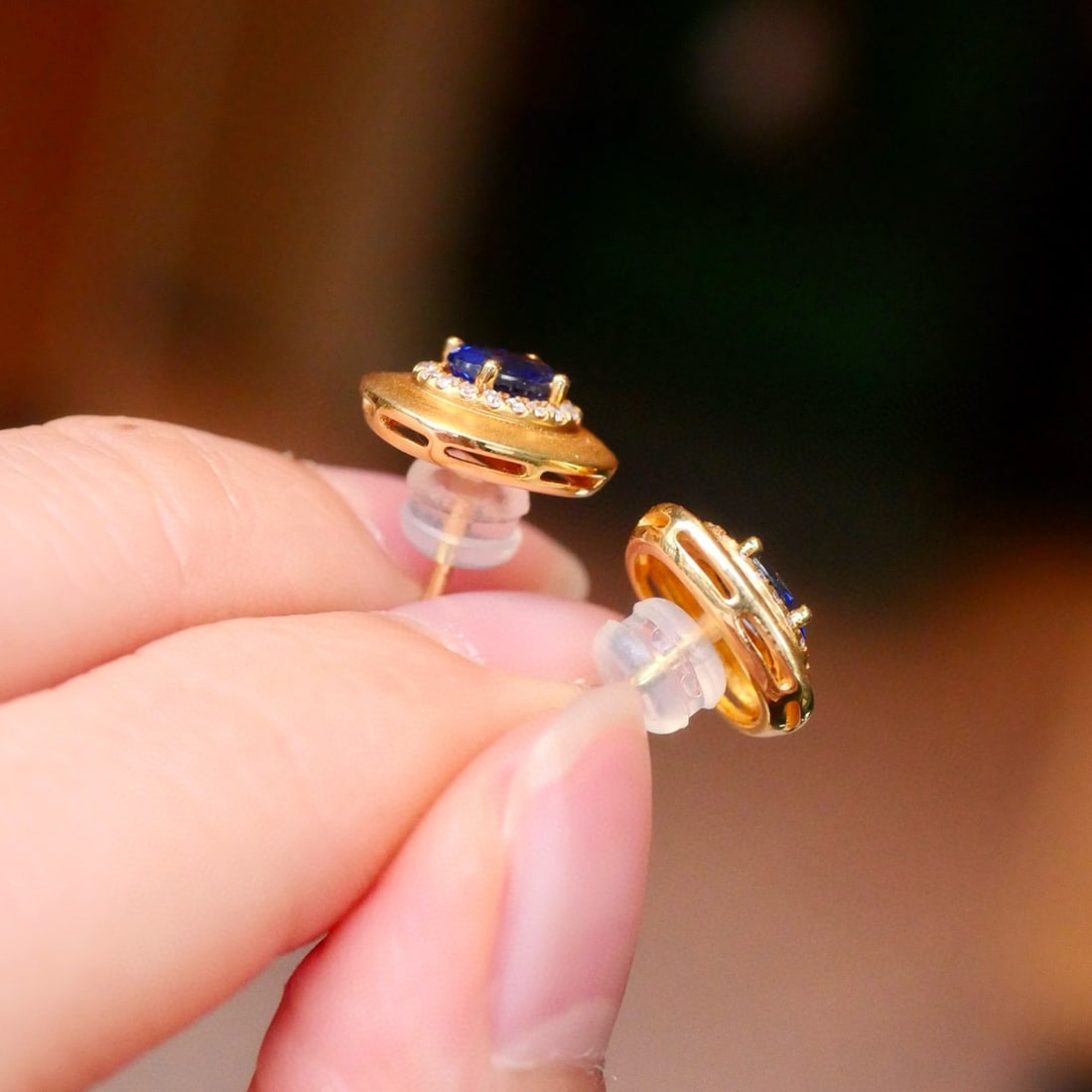 14k Gold 1.26 Ctw Natural Sapphire & Diamond Earrings - 7