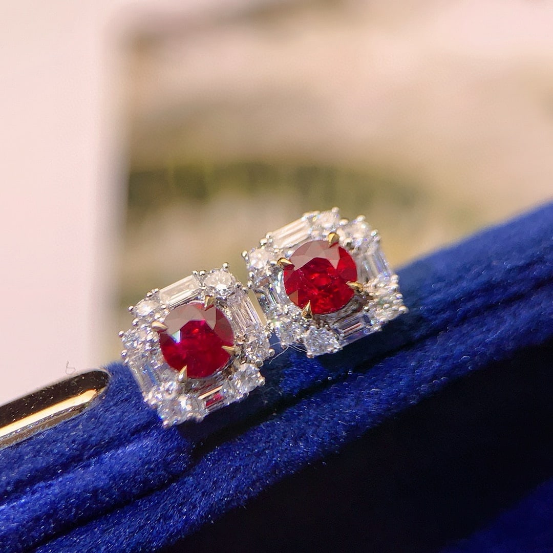 14k Gold 1.45 Ctw Natural Ruby & Diamond Earrings - 2