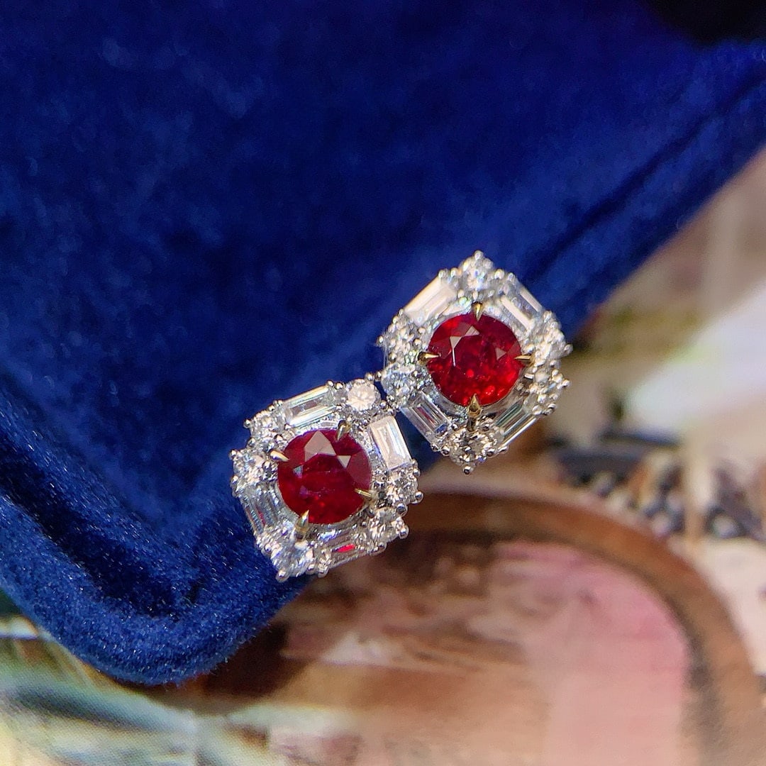 14k Gold 1.45 Ctw Natural Ruby & Diamond Earrings - 3