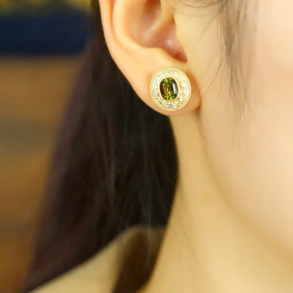 14k Gold 2.43 Ctw Natural Tourmaline & Diamond Earrings - 3
