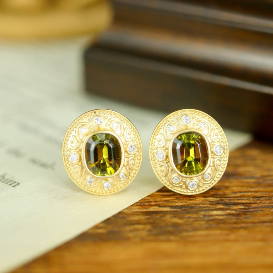14k Gold 2.43 Ctw Natural Tourmaline & Diamond Earrings - 4