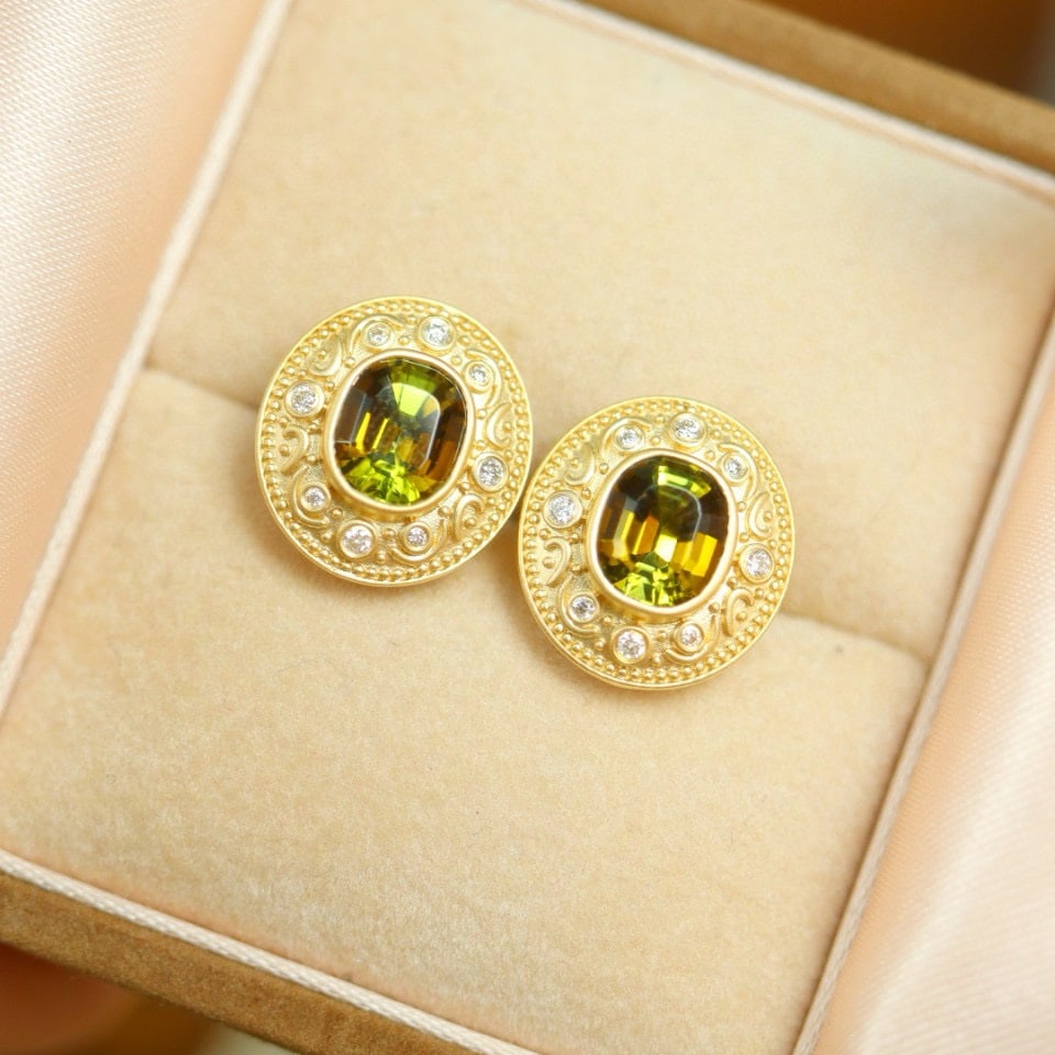 14k Gold 2.43 Ctw Natural Tourmaline & Diamond Earrings - 5