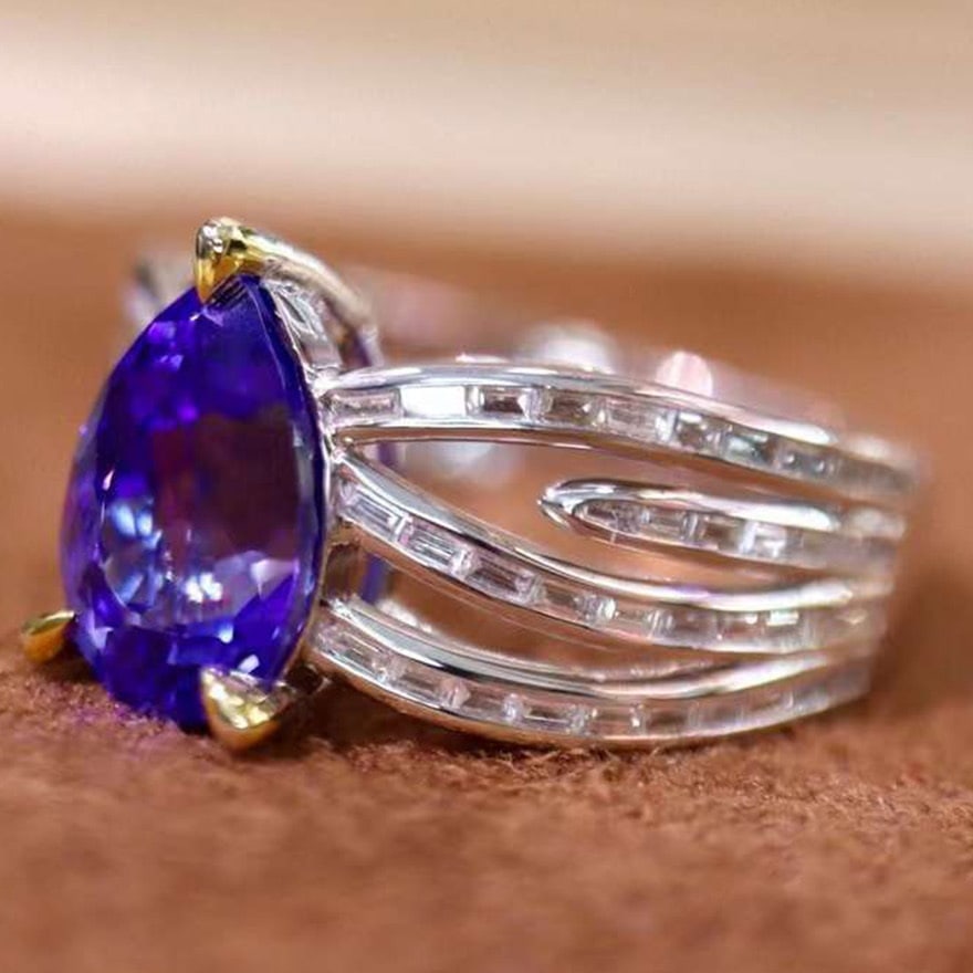 14k Gold 3.03 Ctw Natural Tanzanite & Diamond Ring - 4