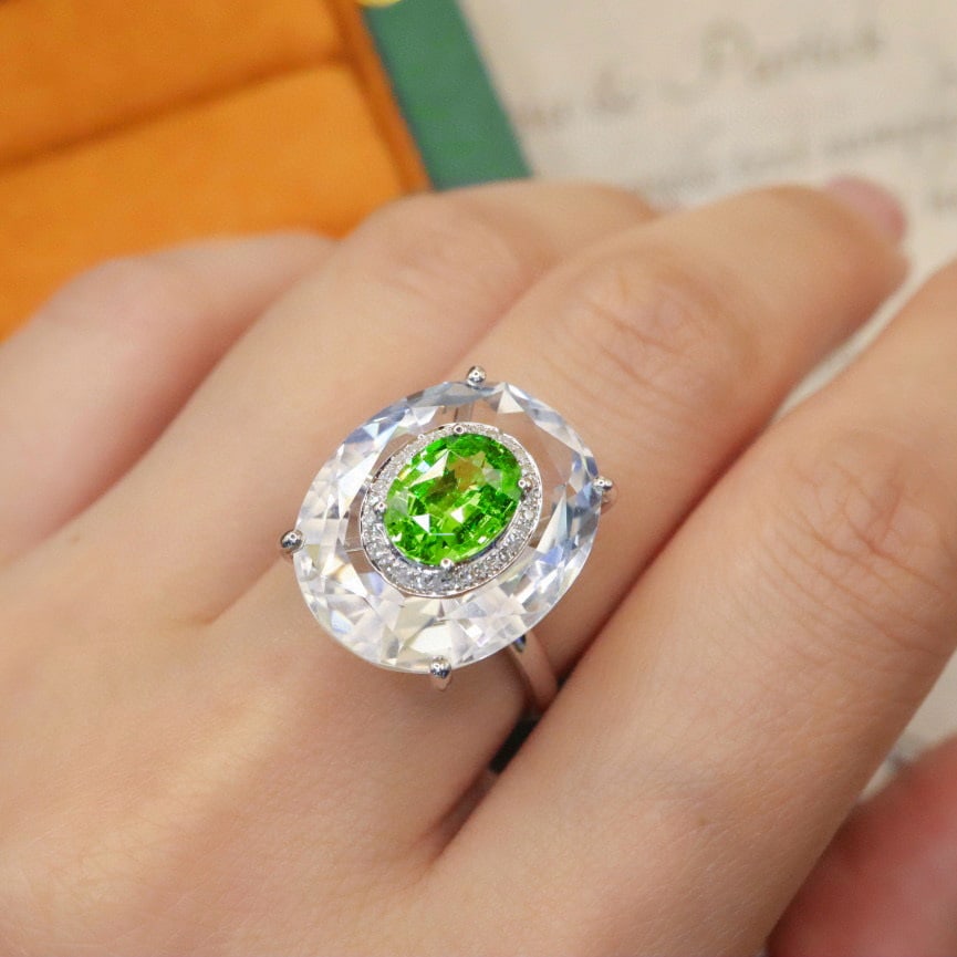14k Gold 1.66 Ctw Natural Tsavorite & Diamond Ring - 5