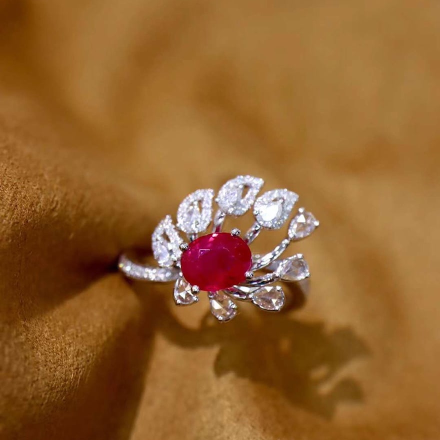 14k Gold 1.46 Ctw Natural Ruby & Diamond Ring: Ref:230974174 // gold content:14k gold // ring size:7. 25us // // main gemstone:ruby // shape:oval // carat weight:1. 05ct // color:red // treatment:natural // // adjacent gemstone 2 : diamond //