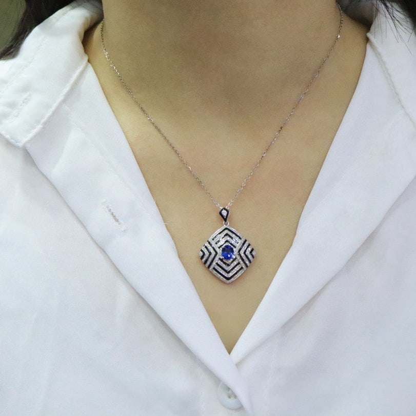 14k Gold 1.74 Ctw Natural Sapphire & Diamond Pendant( Without Chain ) - 5