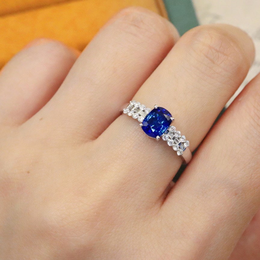 14k Gold 1.46 Ctw Natural Sapphire & Diamond Ring - 5