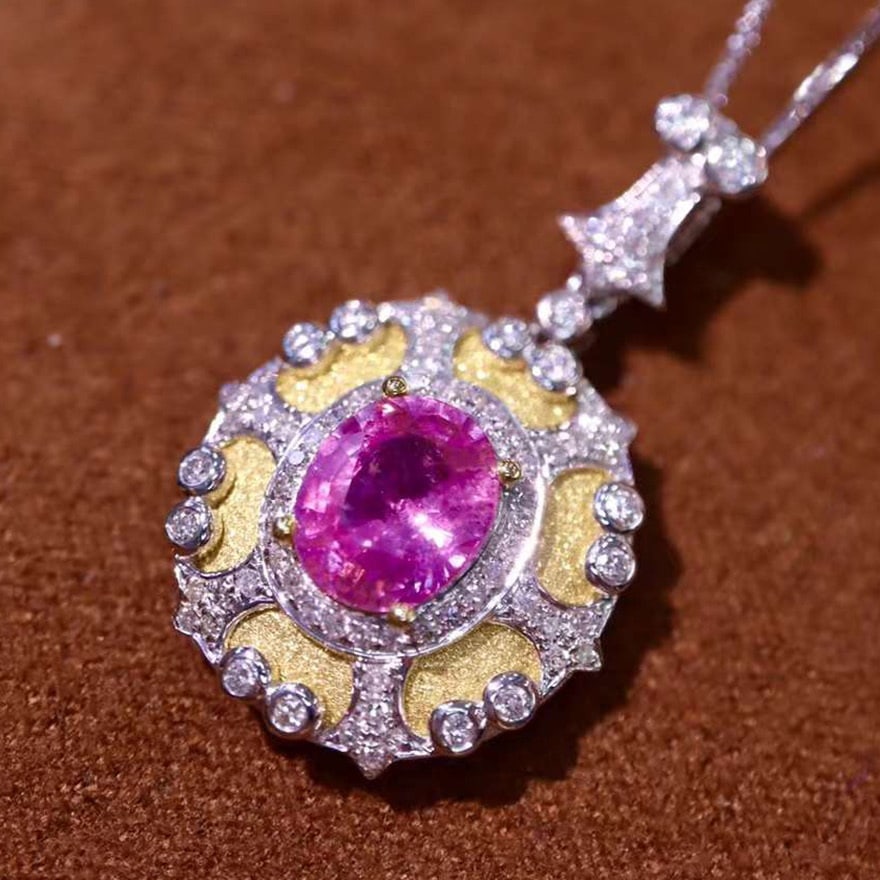 14k Gold 1.94 Ctw Natural Sapphire & Diamond Pendant( Without Chain ) - 2