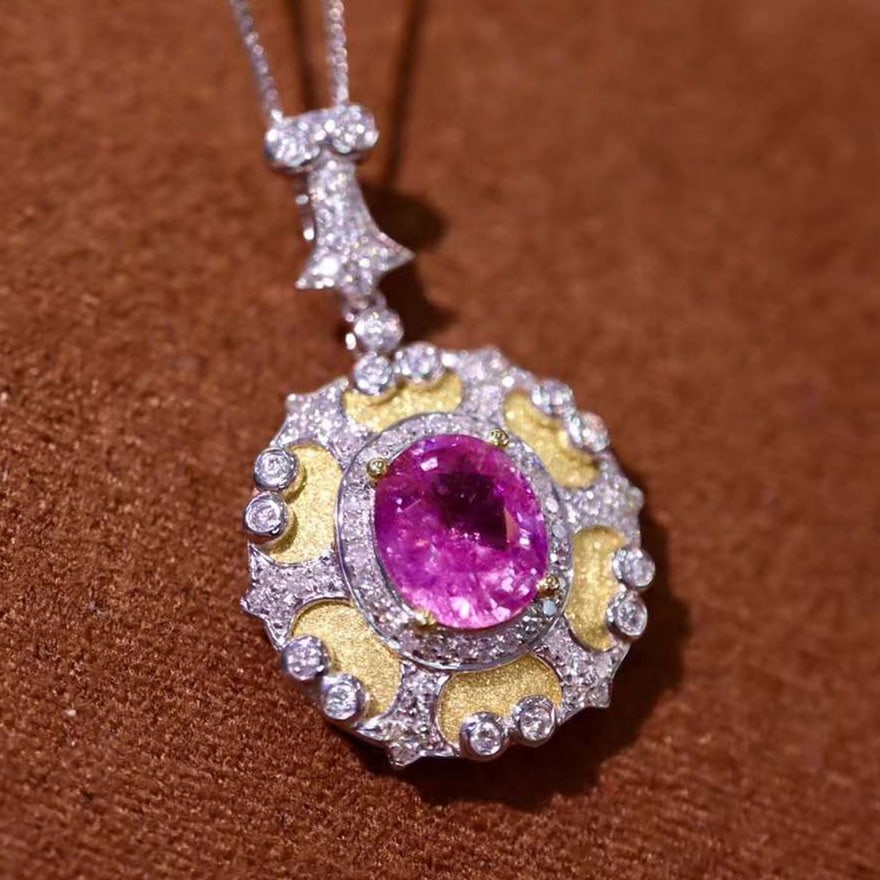 14k Gold 1.94 Ctw Natural Sapphire & Diamond Pendant( Without Chain ) - 3