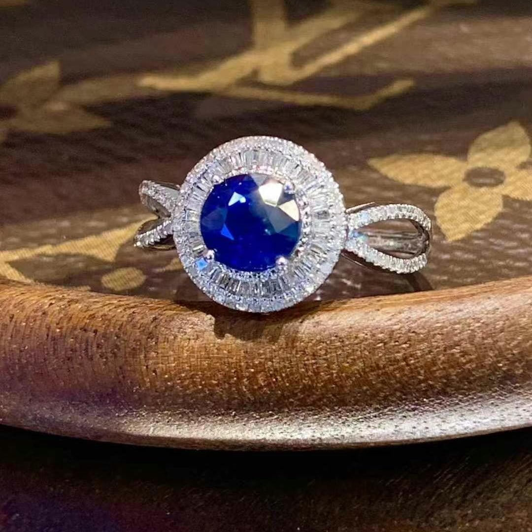 14k Gold 1.5 Ct Natural Sapphire & Diamond Ring: Ref:230974137 // gold content:14k gold // ring size:7. 25us // // main gemstone:sapphire // shape:round // carat weight:1. 5ct // color:royal blue // treatment:natural // cut grade:g // // adjacent