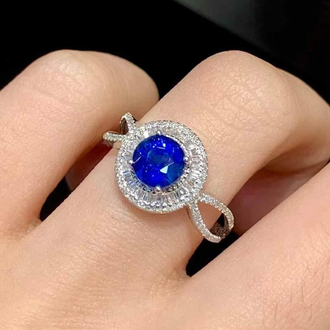 14k Gold 1.5 Ct Natural Sapphire & Diamond Ring - 2
