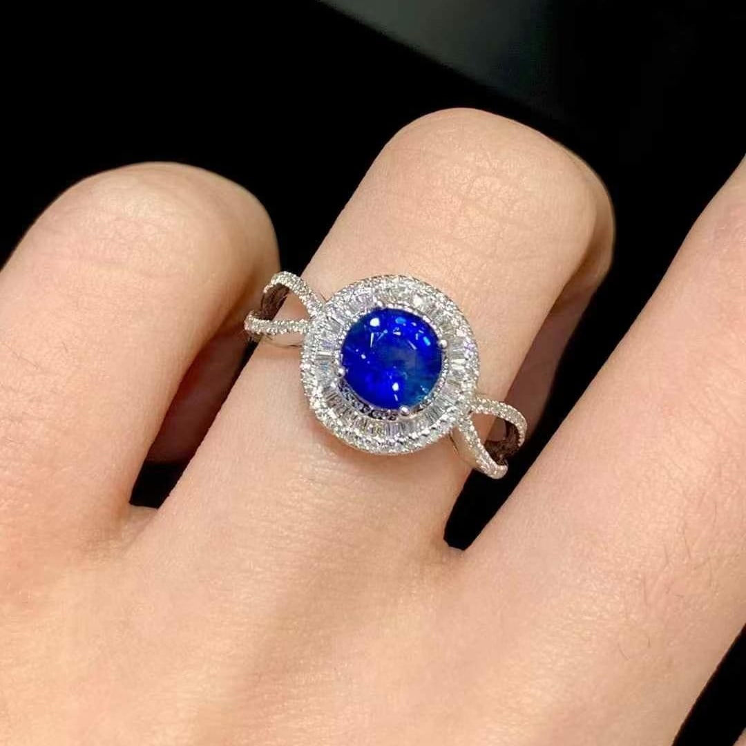 14k Gold 1.5 Ct Natural Sapphire & Diamond Ring - 3