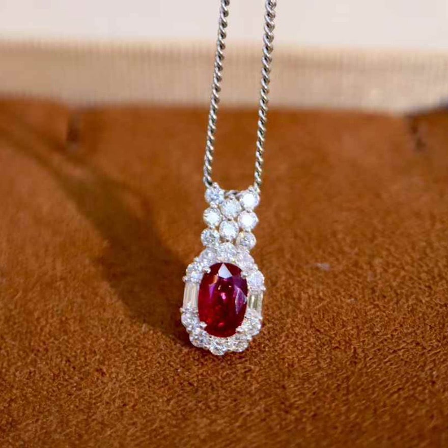 14k Gold 1.20 Ctw Vivid Red Natural Ruby & Diamond Pendant( Without Chain ) - 4