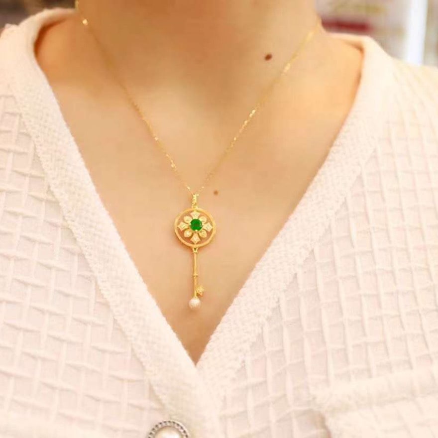 14k Gold 0.59 Ctw Vivid Green Natural Emerald & Diamond Pendant( Without Chain ) - 3