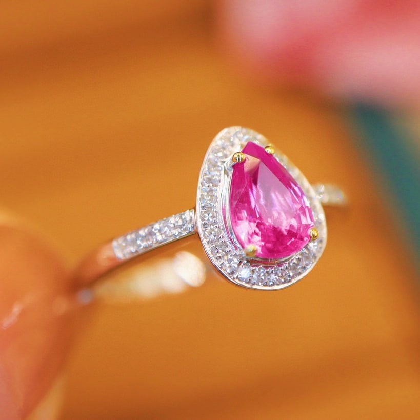 14k Gold 1.07 Ctw Natural Padparadscha Sapphire & Diamond Ring - 2