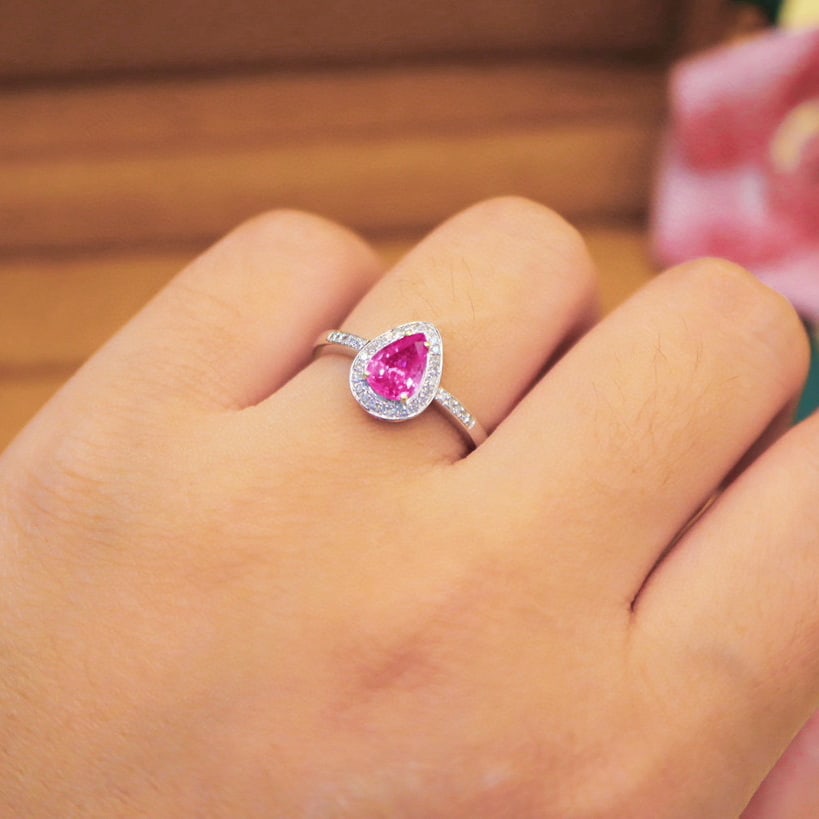 14k Gold 1.07 Ctw Natural Padparadscha Sapphire & Diamond Ring - 5