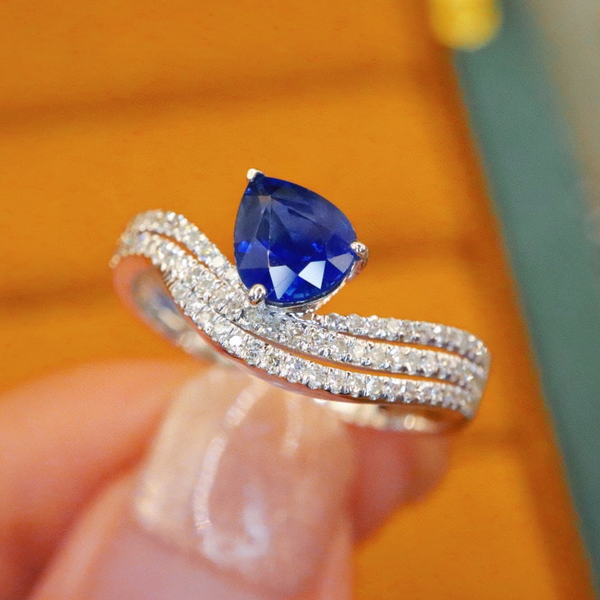 14k Gold 1.20 Ctw Natural Sapphire & Diamond Ring - 5