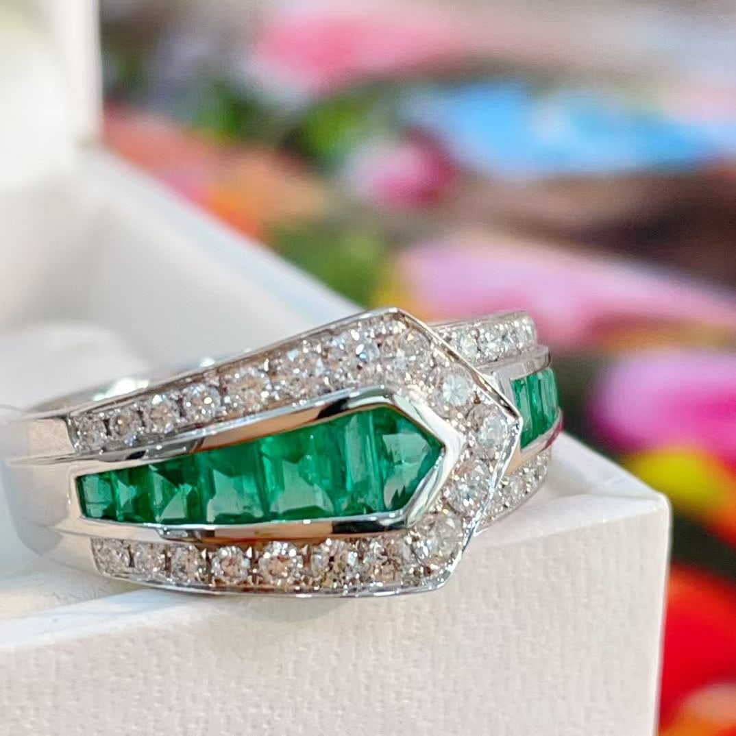 14k Gold 1.45 Ctw Natural Emerald & Diamond Ring - 2