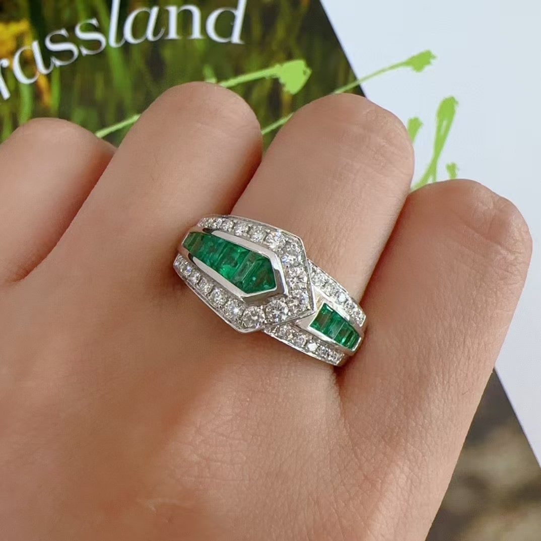14k Gold 1.45 Ctw Natural Emerald & Diamond Ring - 3