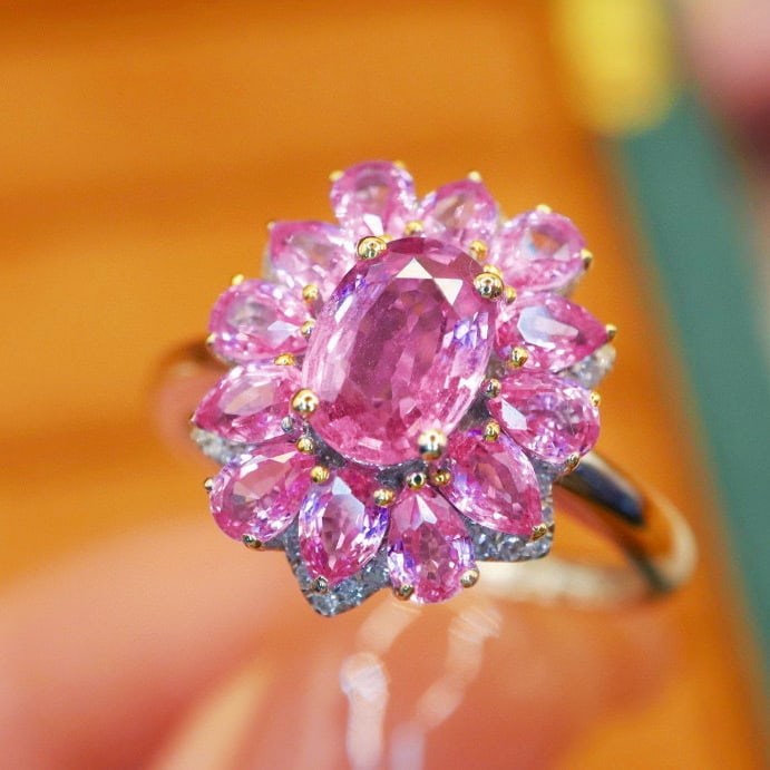 14k Gold 2.72 Ctw Natural Padparadscha Sapphire & Diamond Ring - 2