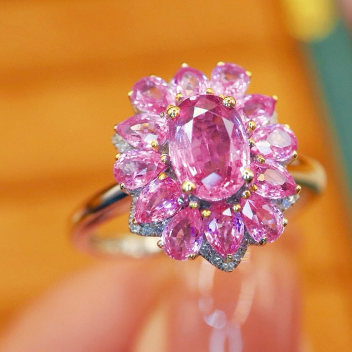 14k Gold 2.72 Ctw Natural Padparadscha Sapphire & Diamond Ring - 3