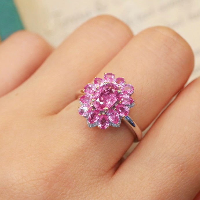 14k Gold 2.72 Ctw Natural Padparadscha Sapphire & Diamond Ring - 5
